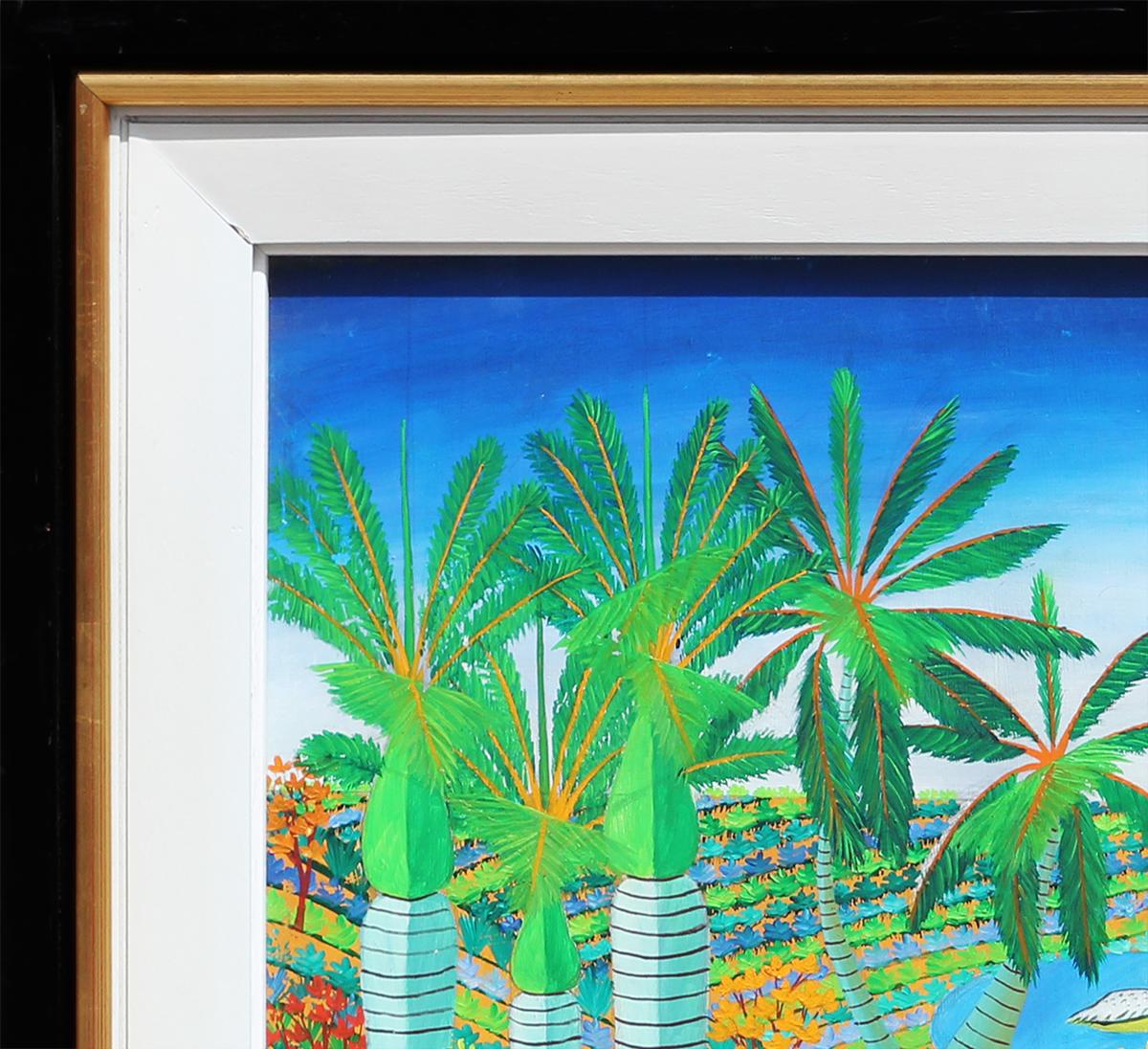 Adán y Eva en el Jardín del Edén reimaginados en Jacmel, Haití Pintura de arte popular - Painting Abstracto de Dieudonne Vital