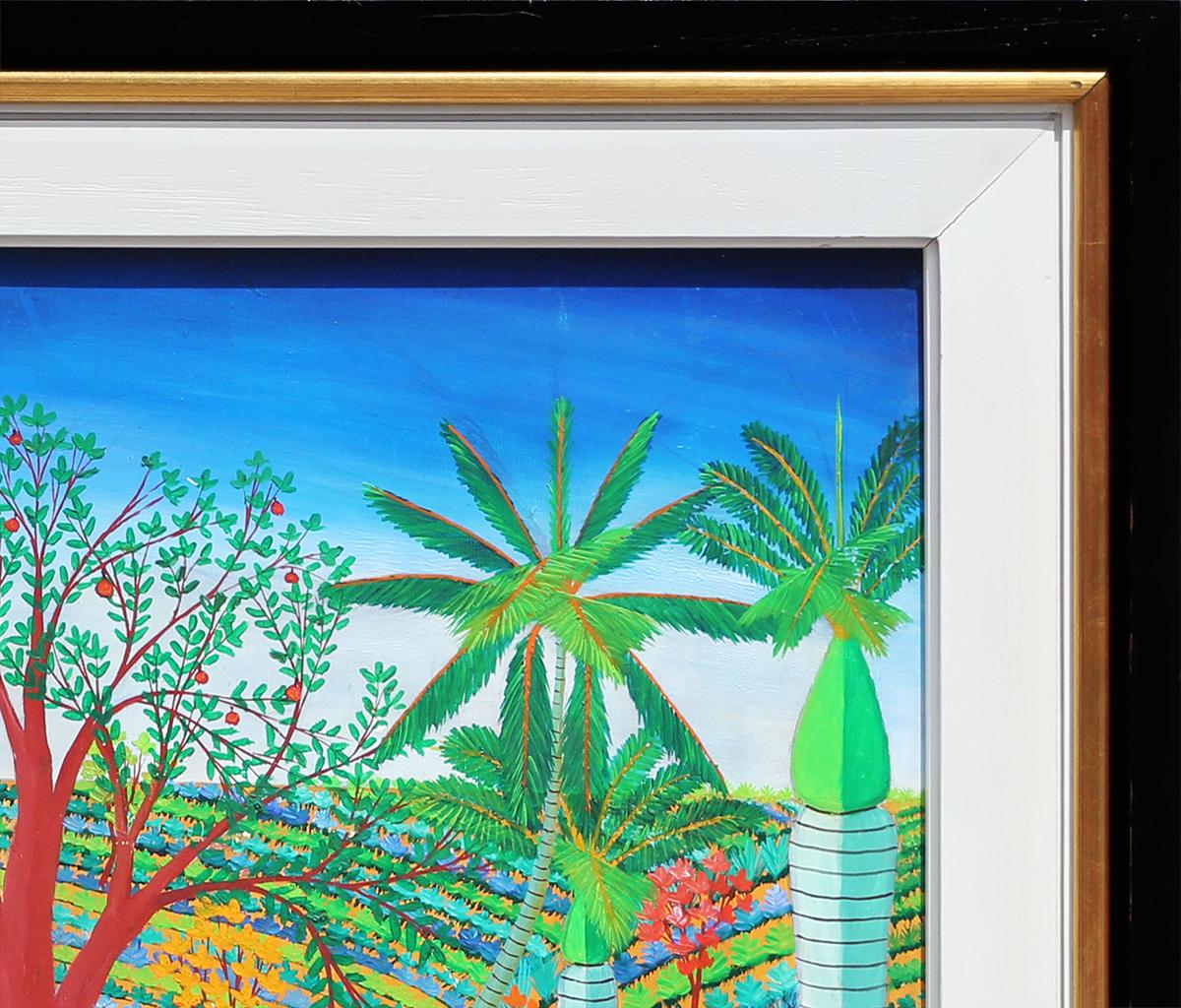 Adán y Eva en el Jardín del Edén reimaginados en Jacmel, Haití Pintura de arte popular - Abstract Painting Verde de Dieudonne Vital