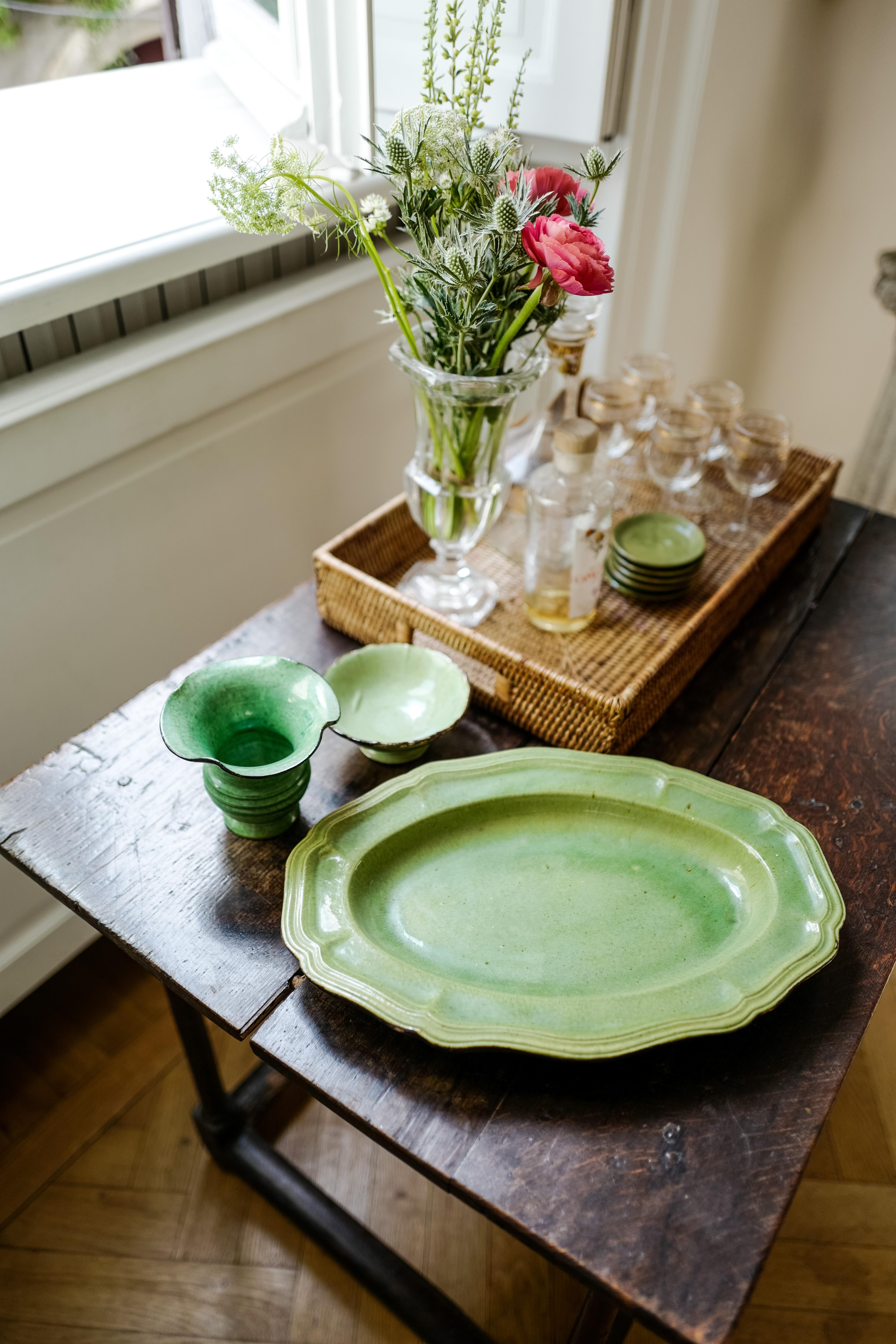 French Dieulefit Provence Green Earthenware Platter