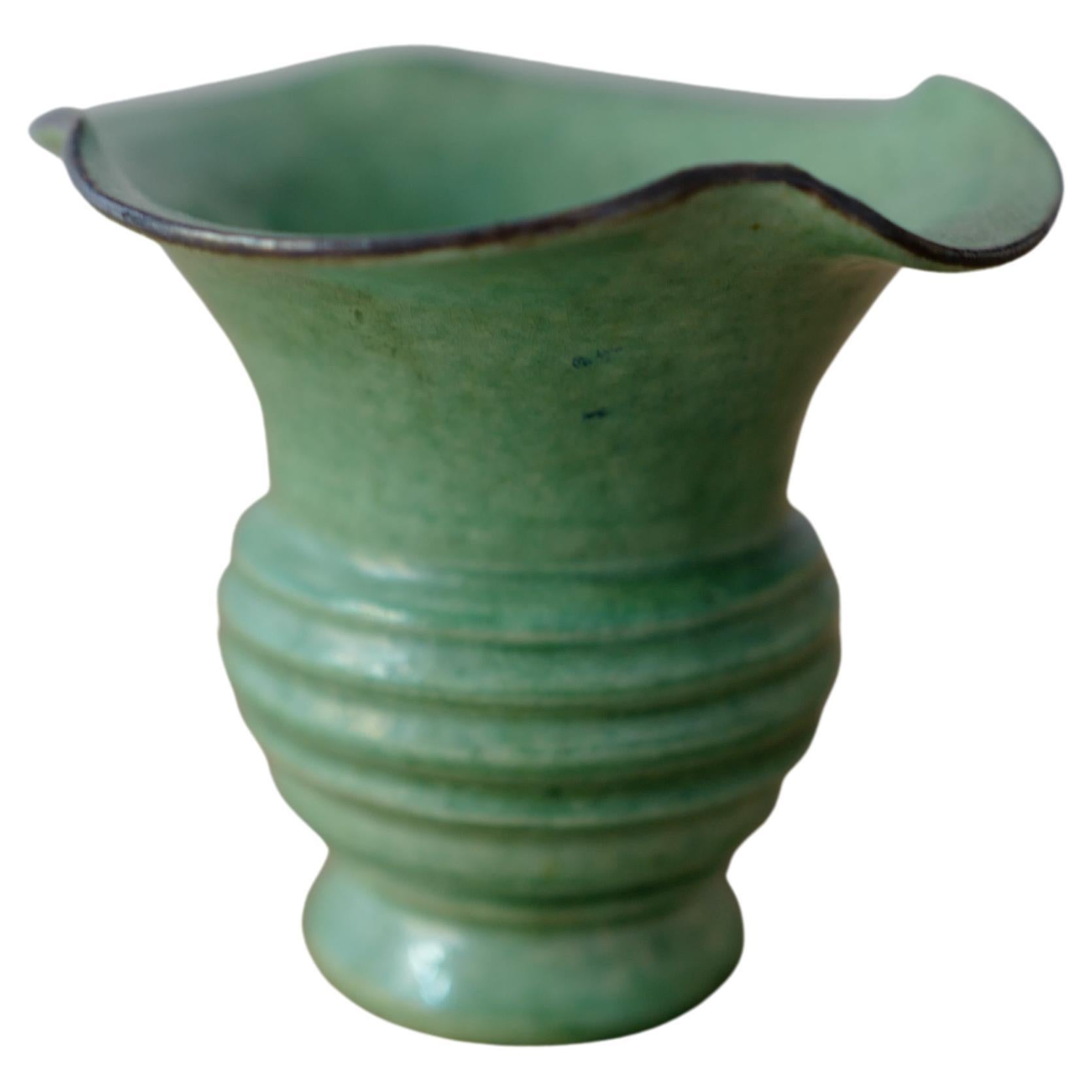 Green Ceramic Vase by Claudia Frignani Glazed Earthenware Contemporary