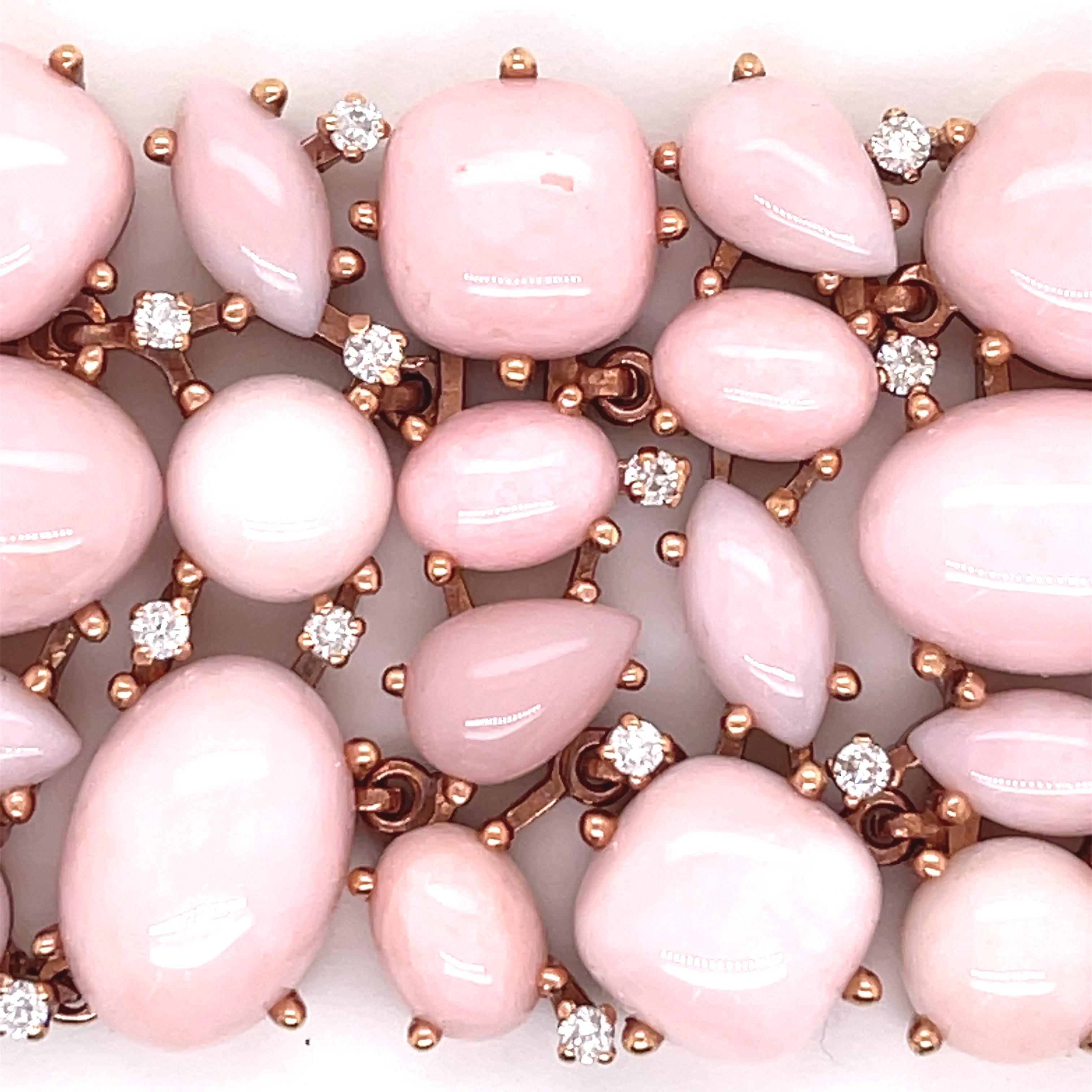 Women's Multi Shape Opal Diamond Bangle Bracelet 94.8 Grams 18 Karat Rose Gold 500 CTS For Sale