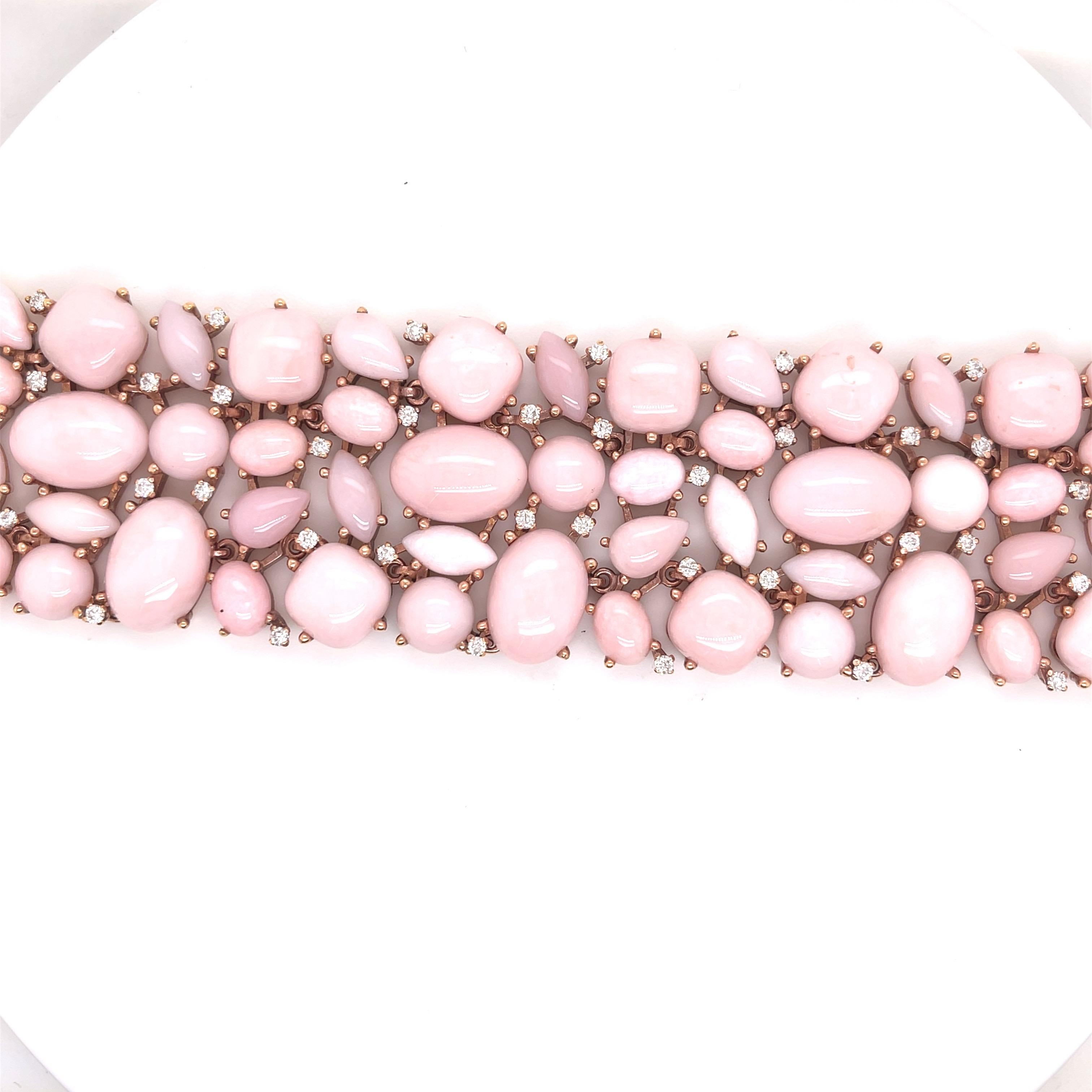 Bracciale con diamanti opale multiforme 94,8 grammi in oro rosa 18 carati 500 CTS in vendita 2