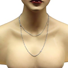 Different Size Variation Diamond Long Station White Gold Necklace