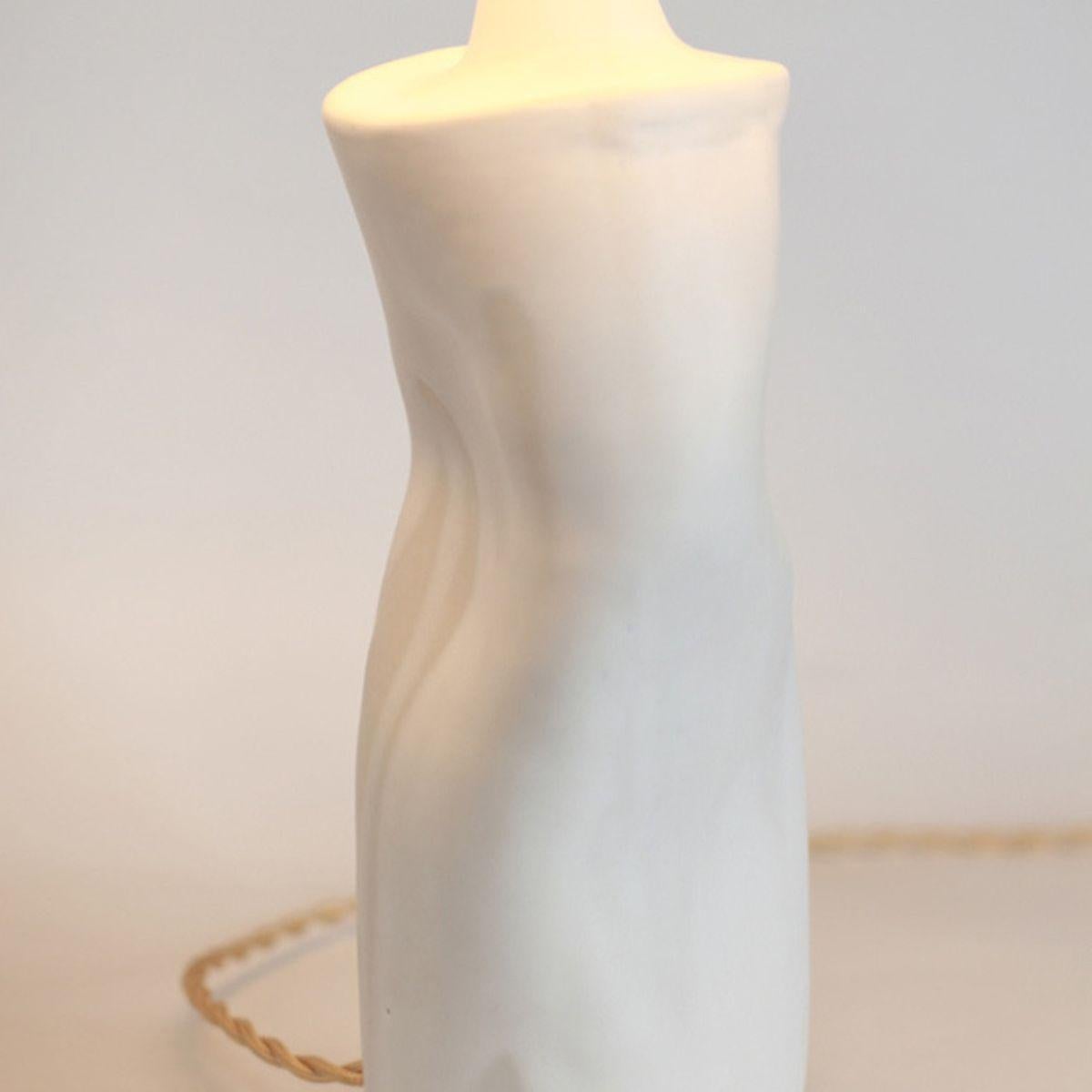 'Difforme' White Ceramic Table Lamp with Parchment Shade by Design Frères In New Condition For Sale In Los Angeles, CA