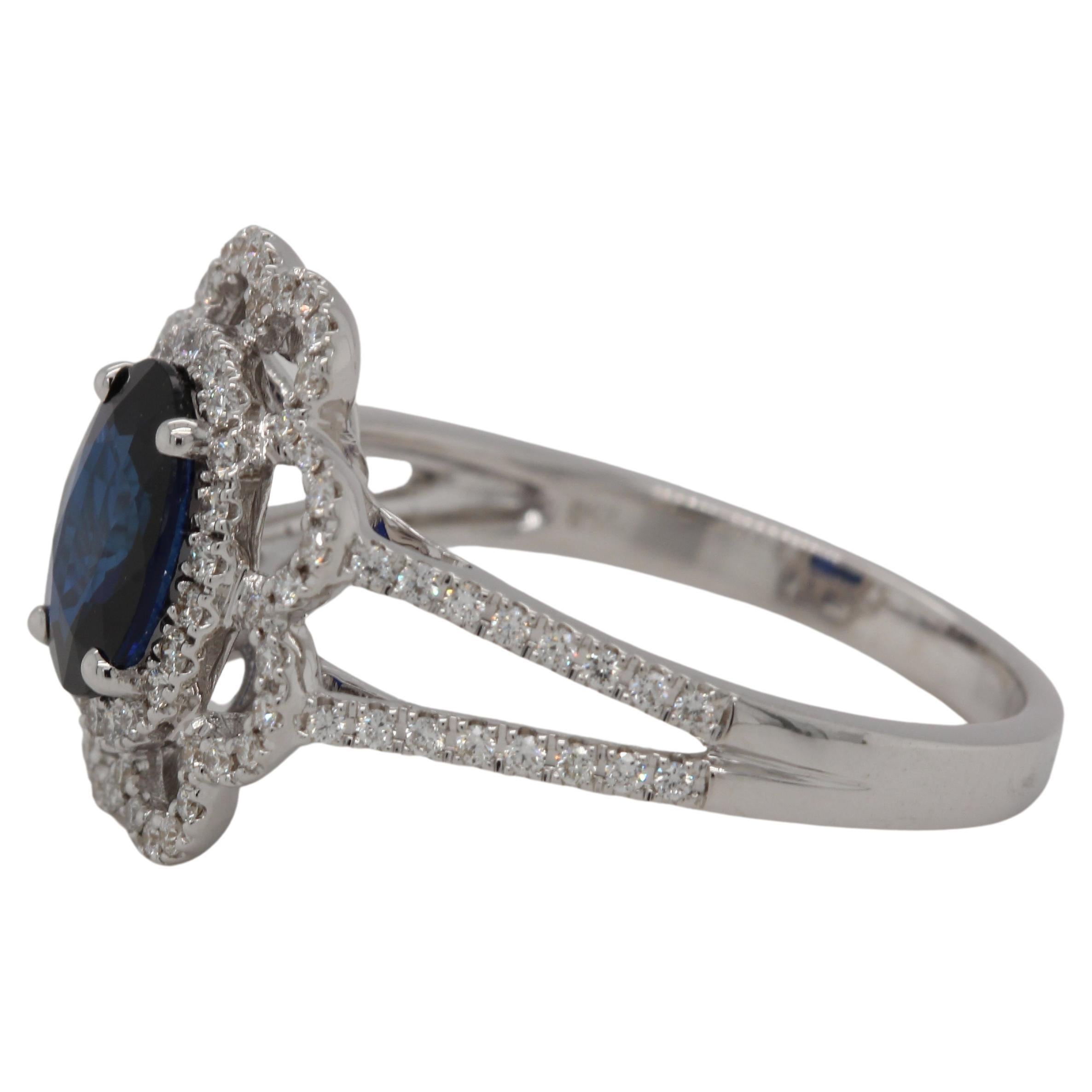 Oval Cut Diffusion Blue Sapphire and Diamond Ring in 18 Karat Gold For Sale