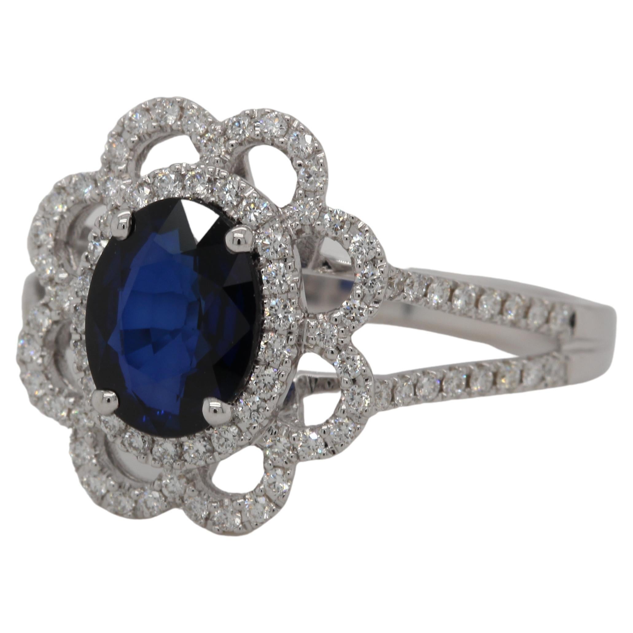 Bague Diffusion en or 18 carats avec saphir bleu et diamants Unisexe en vente