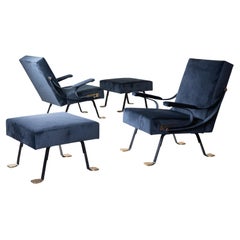 Digamma Armchair by Ignazio Gardella Gavina Blue Velvet, Italian Modernism