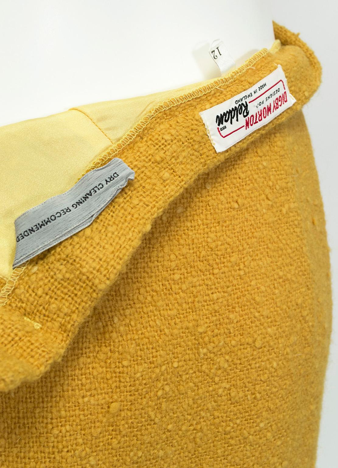 Digby Morton Mustard Wool Bouclé Maximalist Appliqué Novelty Skirt - M, 1960s For Sale 1