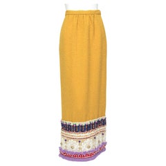 Vintage Digby Morton Mustard Wool Bouclé Maximalist Appliqué Novelty Skirt - M, 1960s