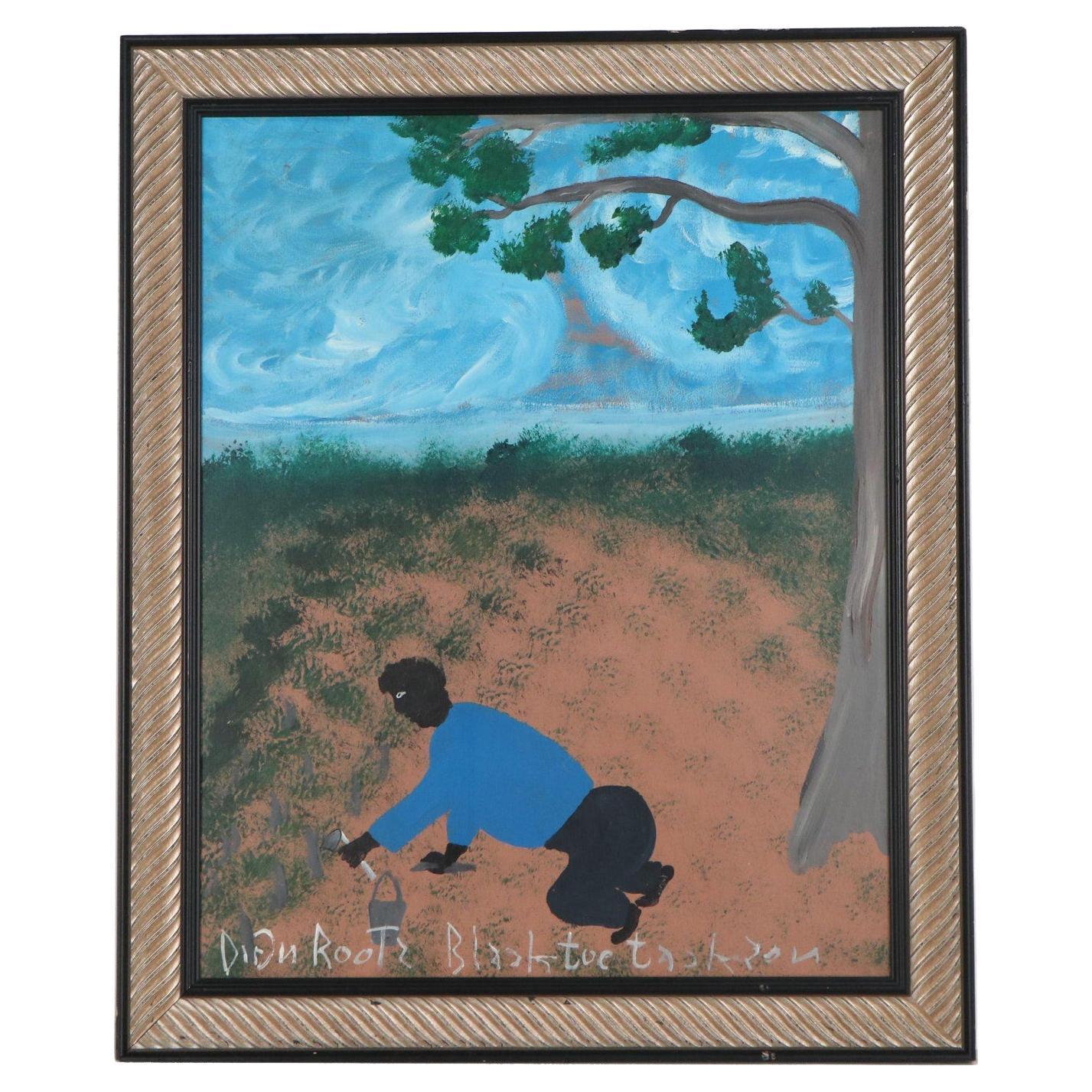 "Dign Rootz" Folk Art Acrylic Painting by Black Joe Jackson For Sale
