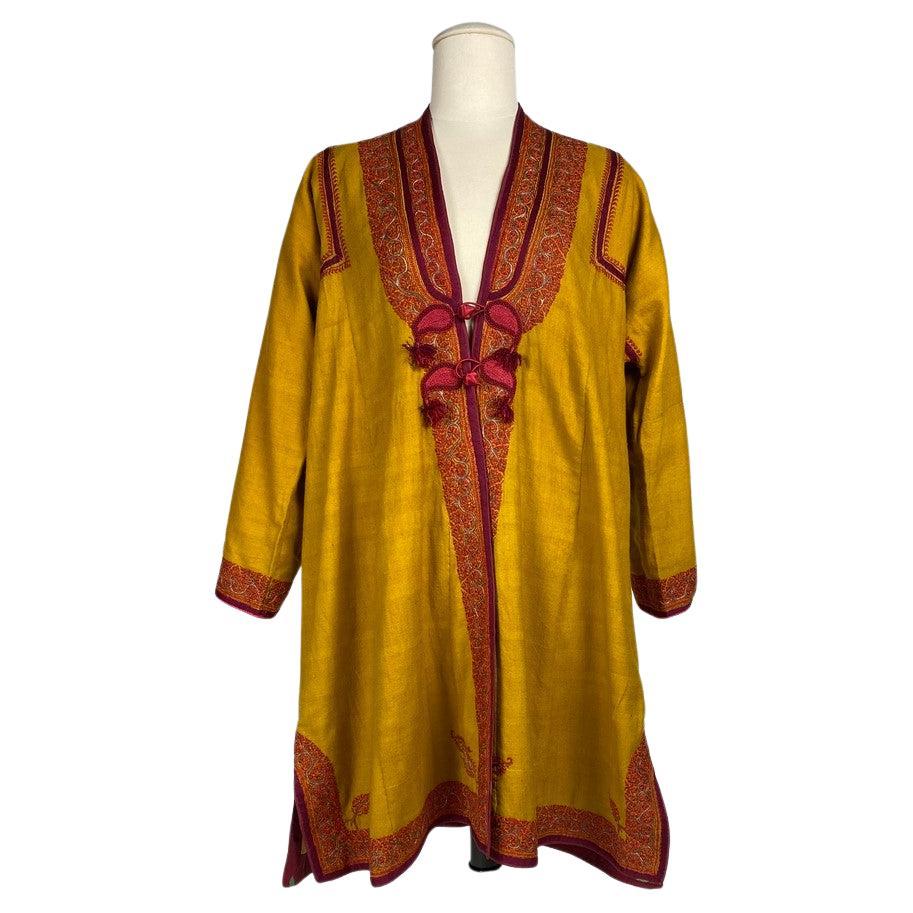 Dignitary-Mantel oder Choga aus Safran Pashmina in Indien Punjab, 19. Jahrhundert im Angebot