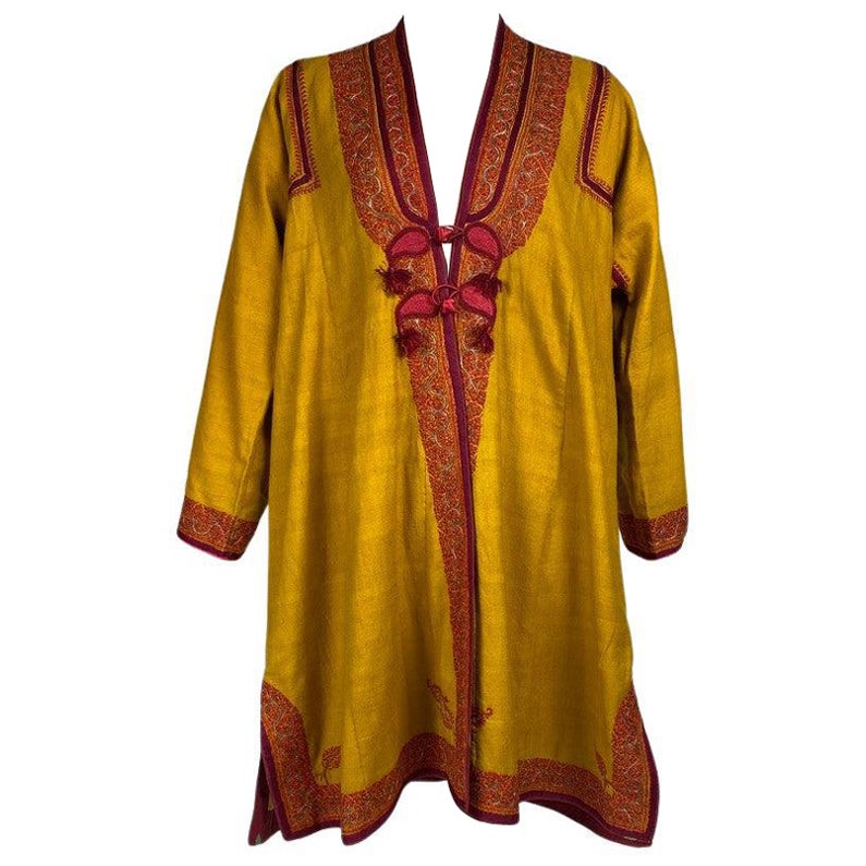 Manteau ou Choga en safran Pashmina, Inde Punjab, 19e siècle