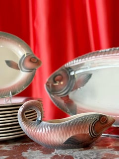 Digoin Vintage Fish Serving Set, circa 1950s