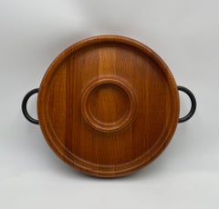 Digsmed Danmark Round Teak & Iron Tray, Denmark, 1960's