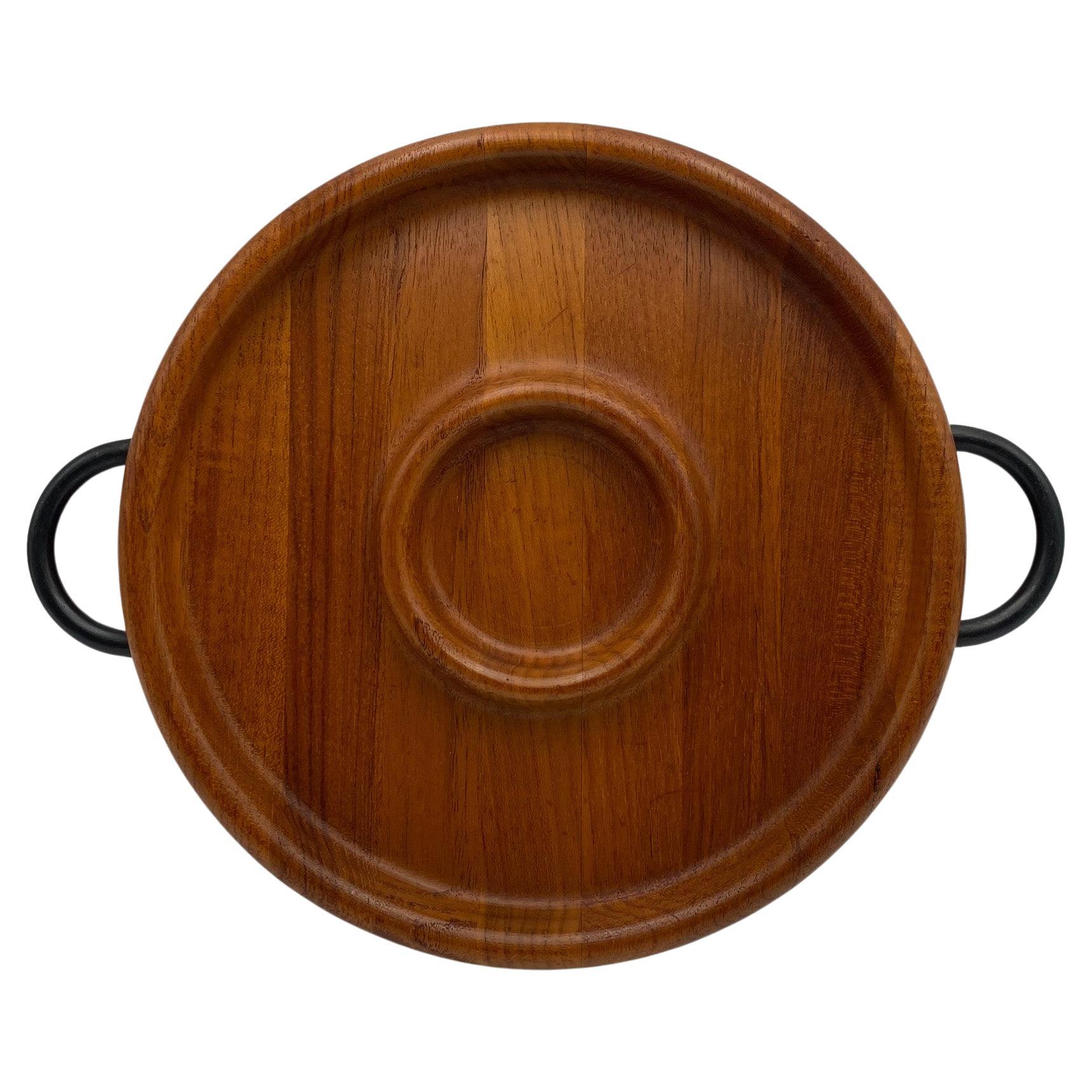 Digsmed Danmark Round Teak & Iron Tray, Denmark, 1960's  For Sale