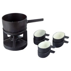 Vintage Digsmed Design, Denmark. Cast iron fondue set. Bowls with enamel lining. 