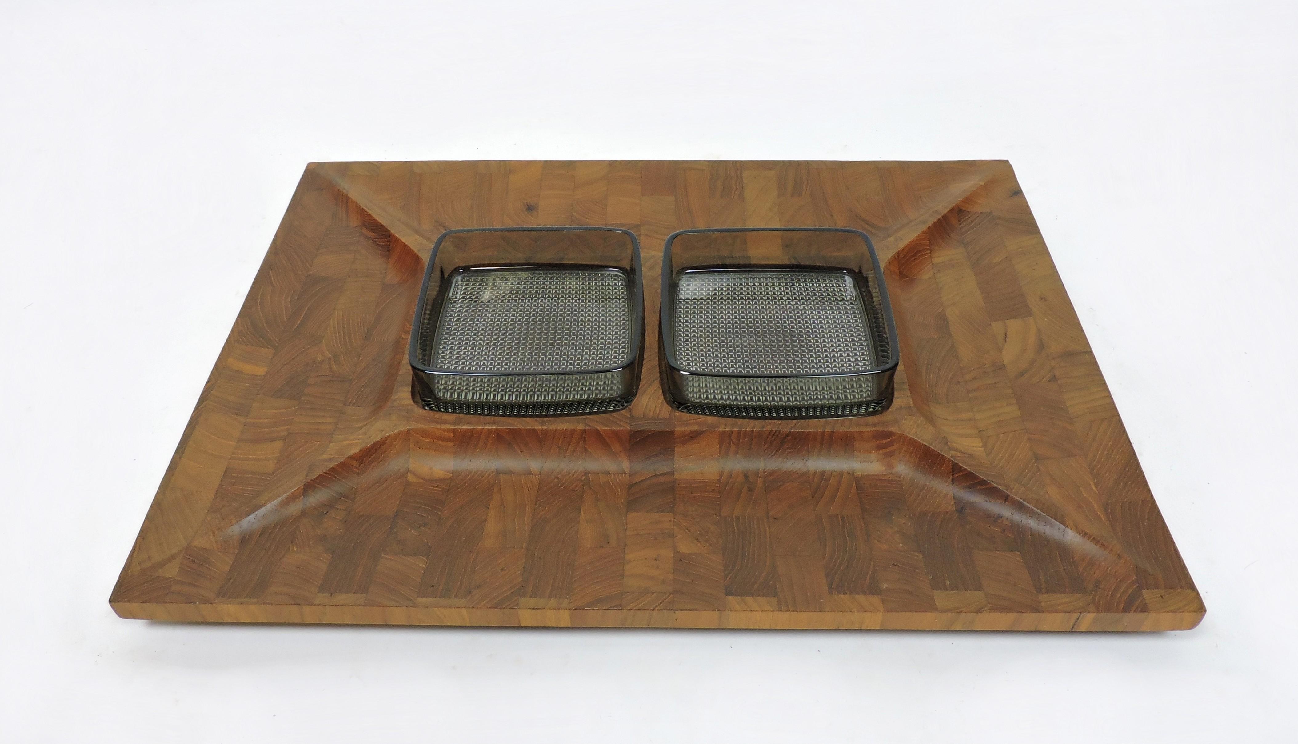 Digsmed Large Danish Modern Divided Teak Tray with 2 Glass Inserts For Sale 4