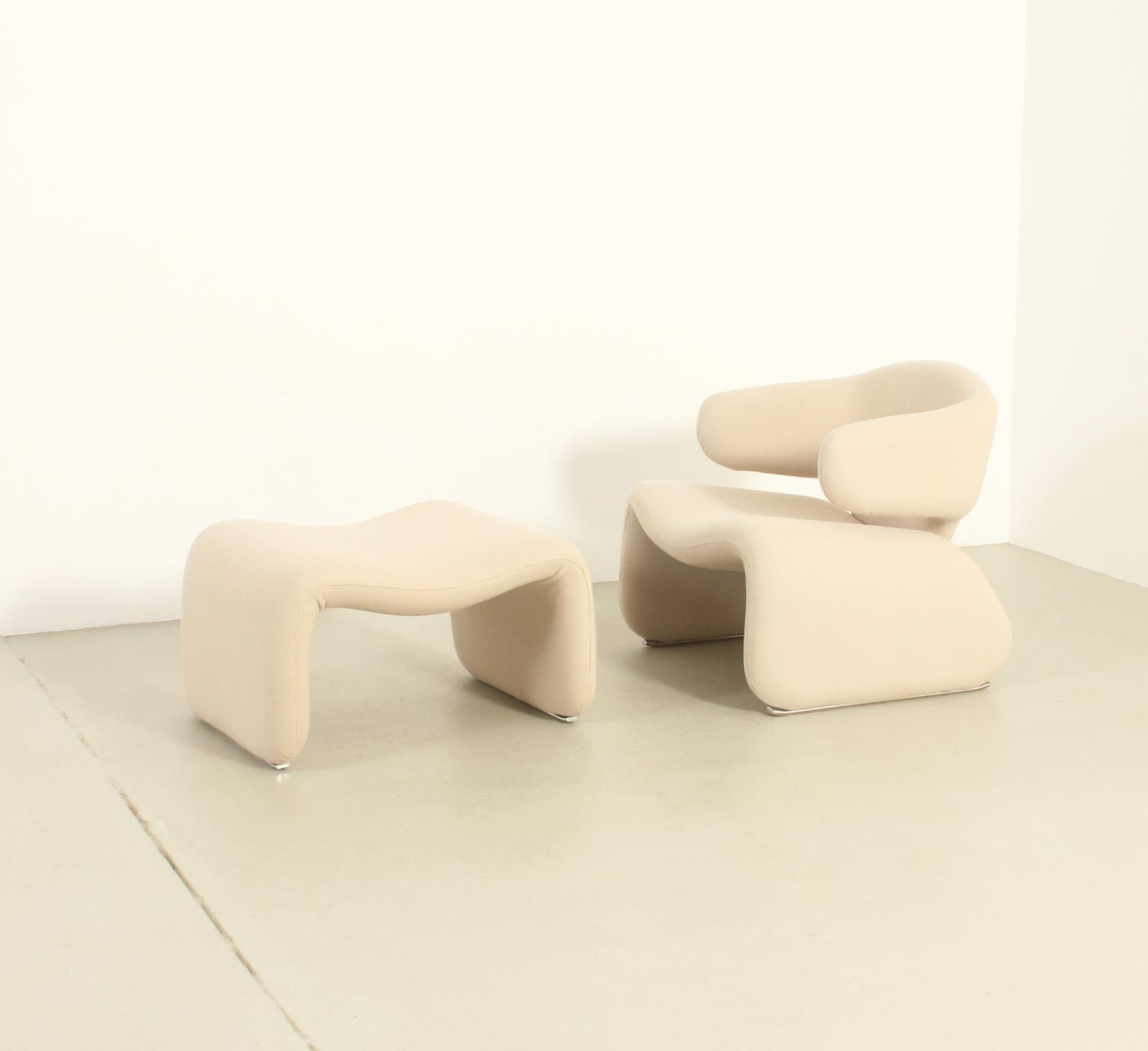 Mid-Century Modern Dijnn Armchair and Ottoman by Olivier Mourgue for Airborne, France, 1965 For Sale