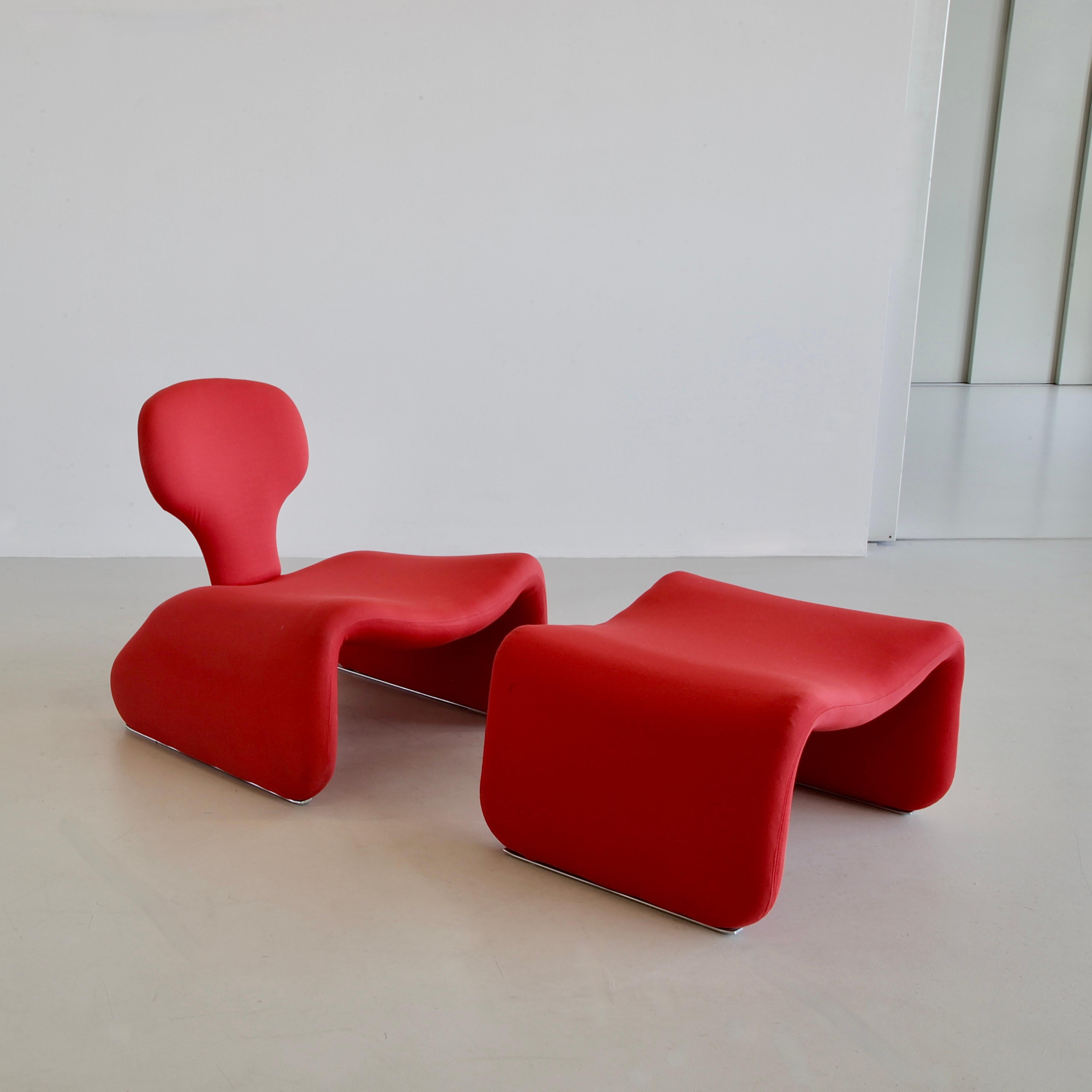 20th Century Dijnn Chair and Footstool, Designed by Olivier Mourgue, France, Airborne, 1965 For Sale