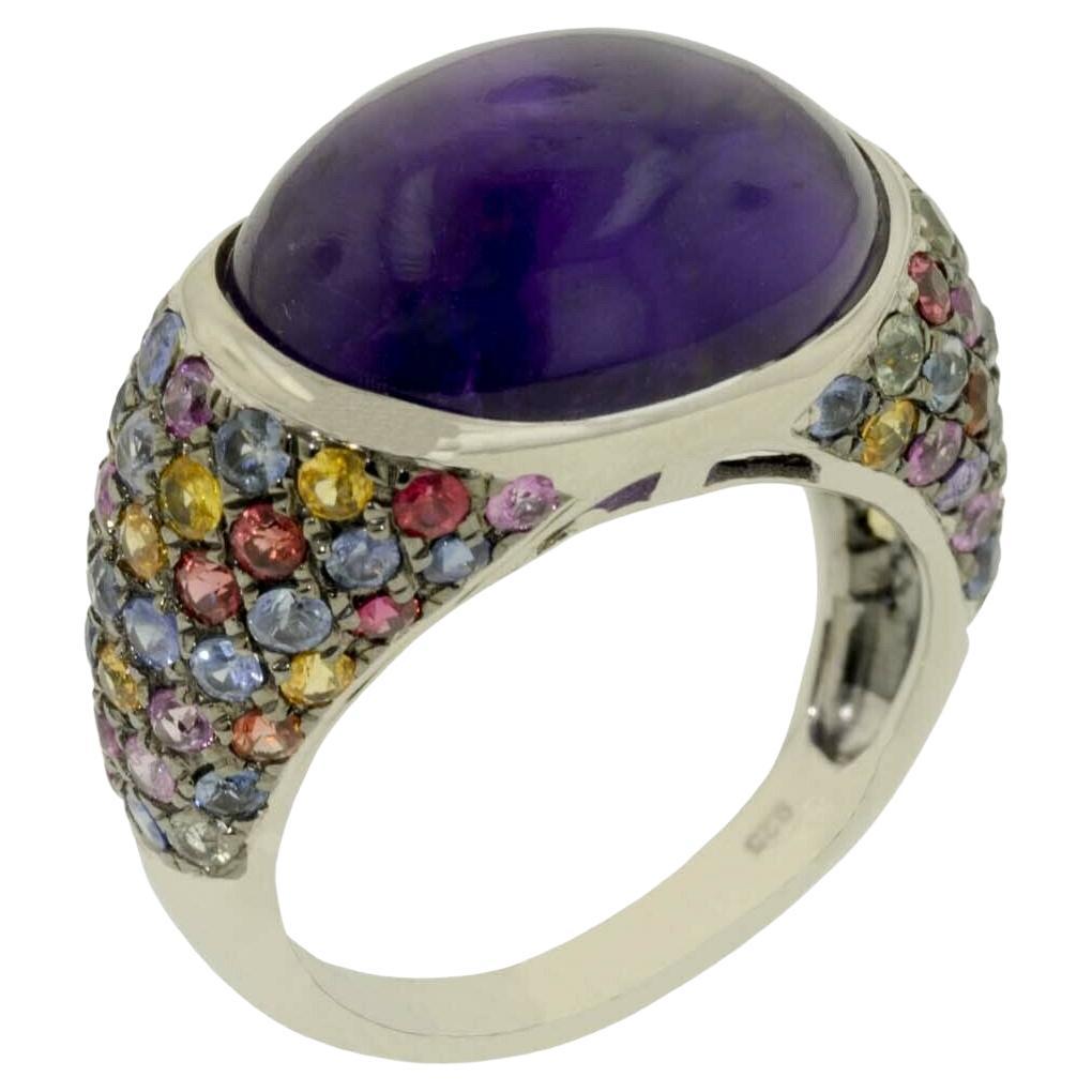 Amethyst Intaglio of Goddess Victoria and Sapphire Cabochon Ring For ...
