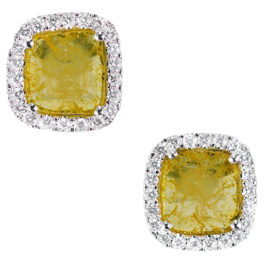 Dilamani 1.31 Carat Natural Fancy Yellow Cushion Diamond Halo Gold Earrings For Sale