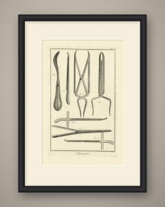 Dilators and Curved Gouge, Diderot Chirurgie Plate XI, circa 1772