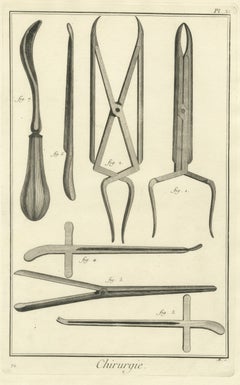 Dilators and Curved Gouge, Diderot Chirurgie Plate XI, circa 1772