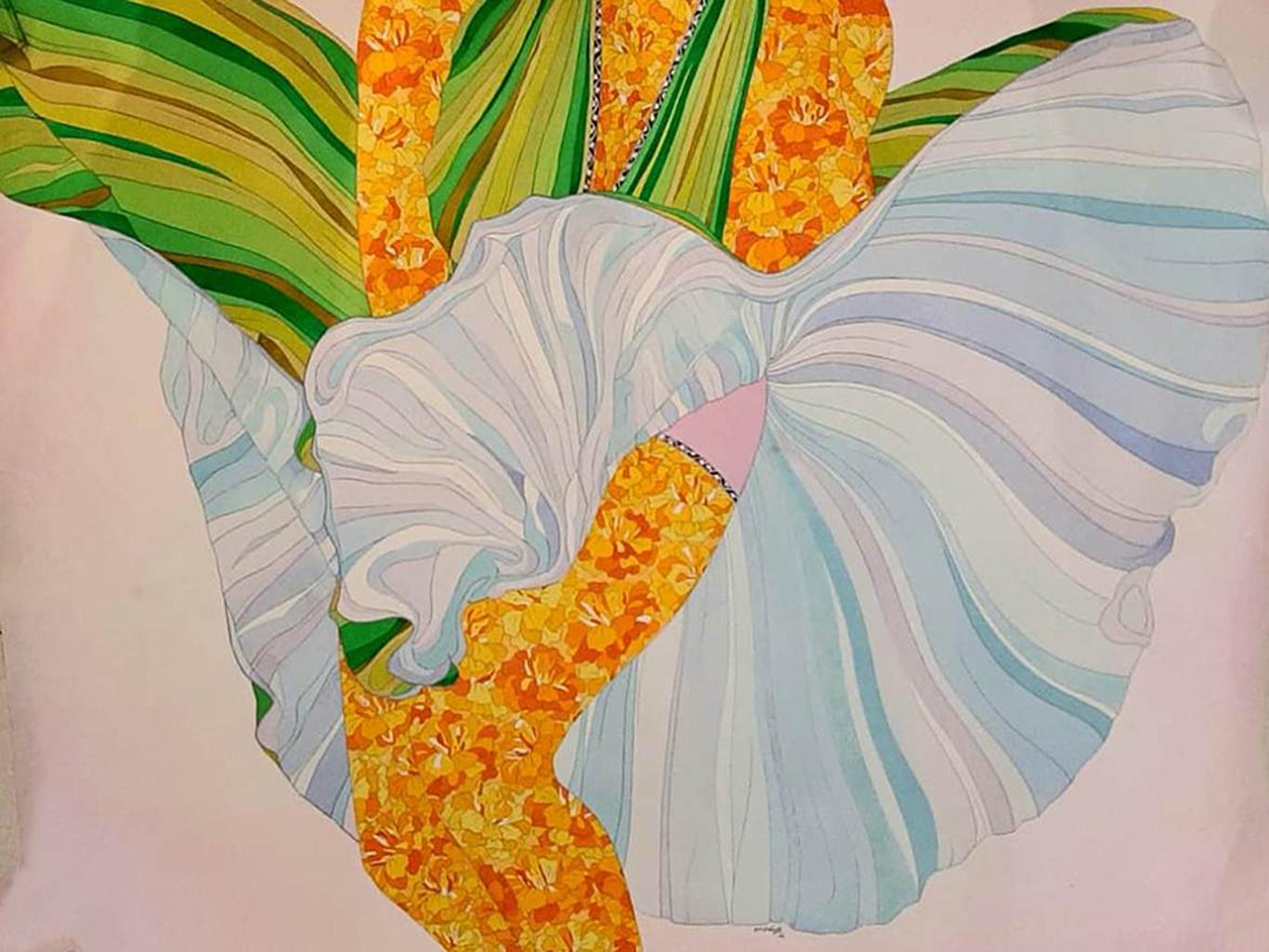 Dileep Sharma Figurative Art - Marigold, Watercolour on Paper, Orange, Green Colour by Indian Artist "In Stock"