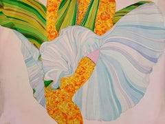 Marigold, aquarelle sur papier, orange, couleur verte de l'artiste indien « En stock »