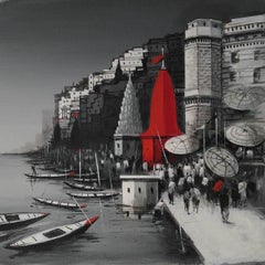 Benaras, Acrylic on Canvas by Contemporary Indian Artist "In Stock"