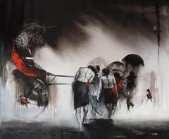 Kolkata Street, Acrylique sur toile par un artiste indien contemporain "En stock"