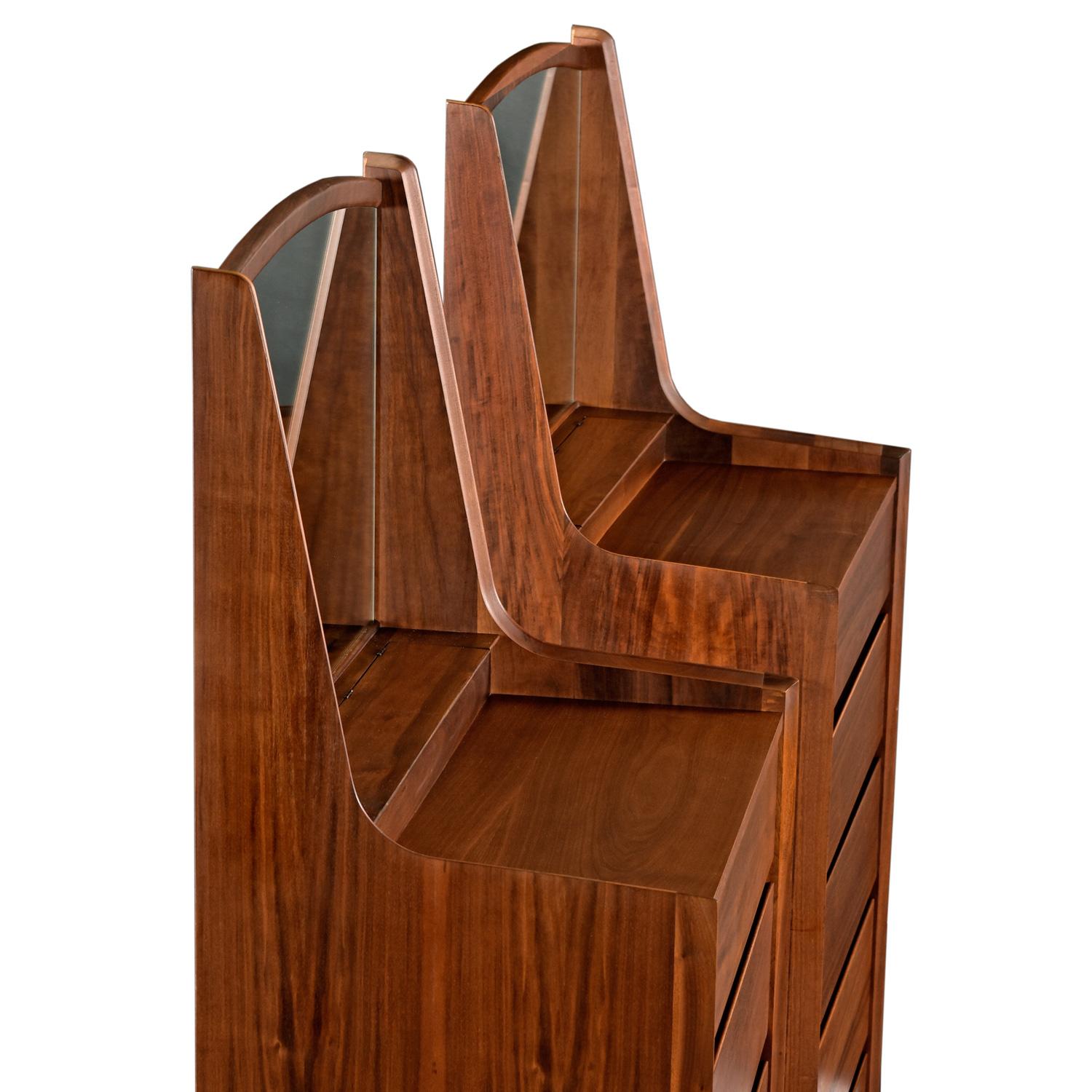 ONLY ONE DRESSER  available.

Mid-Century Modern highboy dresser from Dillingham's esprit line. One of the most sought after American mid-20th century collections, Esprit's handsome, minimalist style has become a favorite. This sexy, sculpted arched