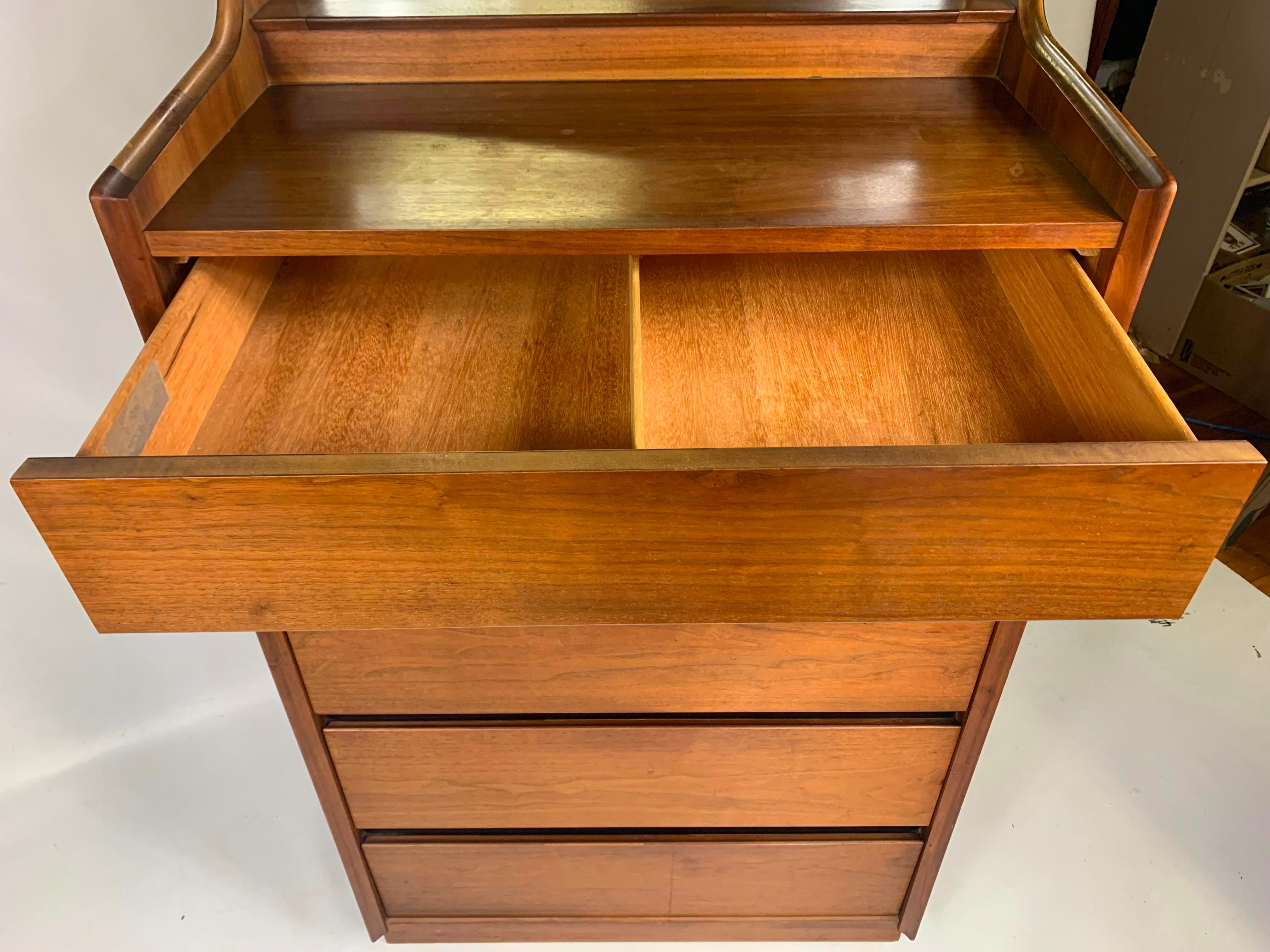 Mid-20th Century Dillingham Esprit Walnut Tall Chest with Attached Mirror