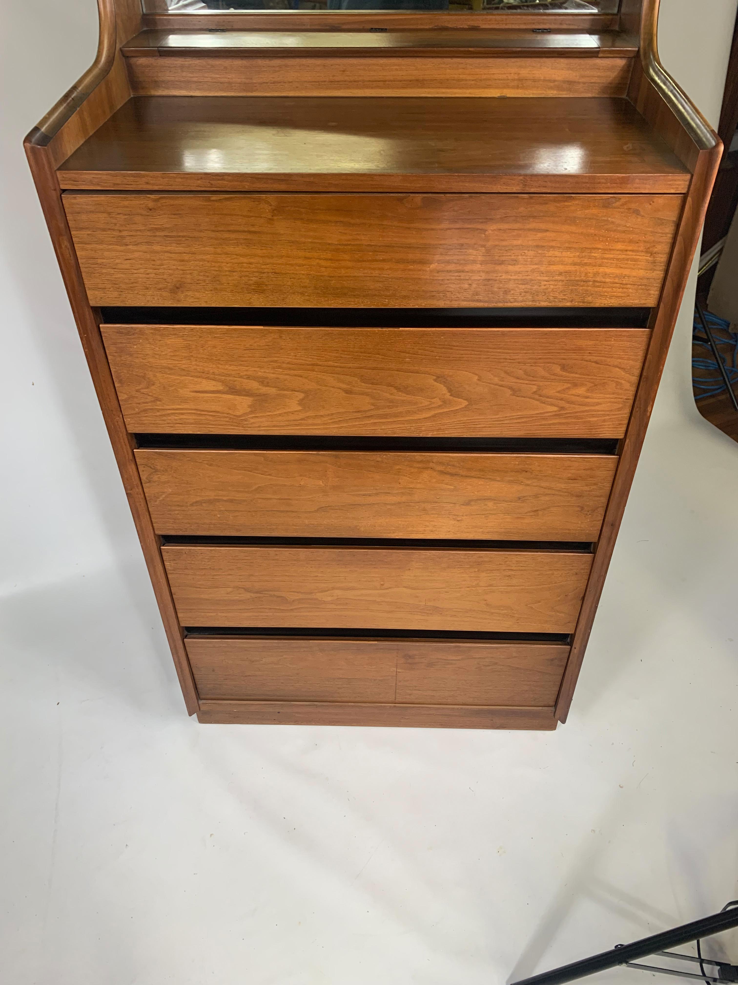 Dillingham Esprit Walnut Tall Chest with Attached Mirror 1