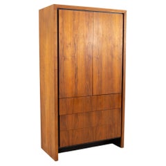 Dillingham Mid Century Book Matched Walnut Armoire Gentlemans Chest