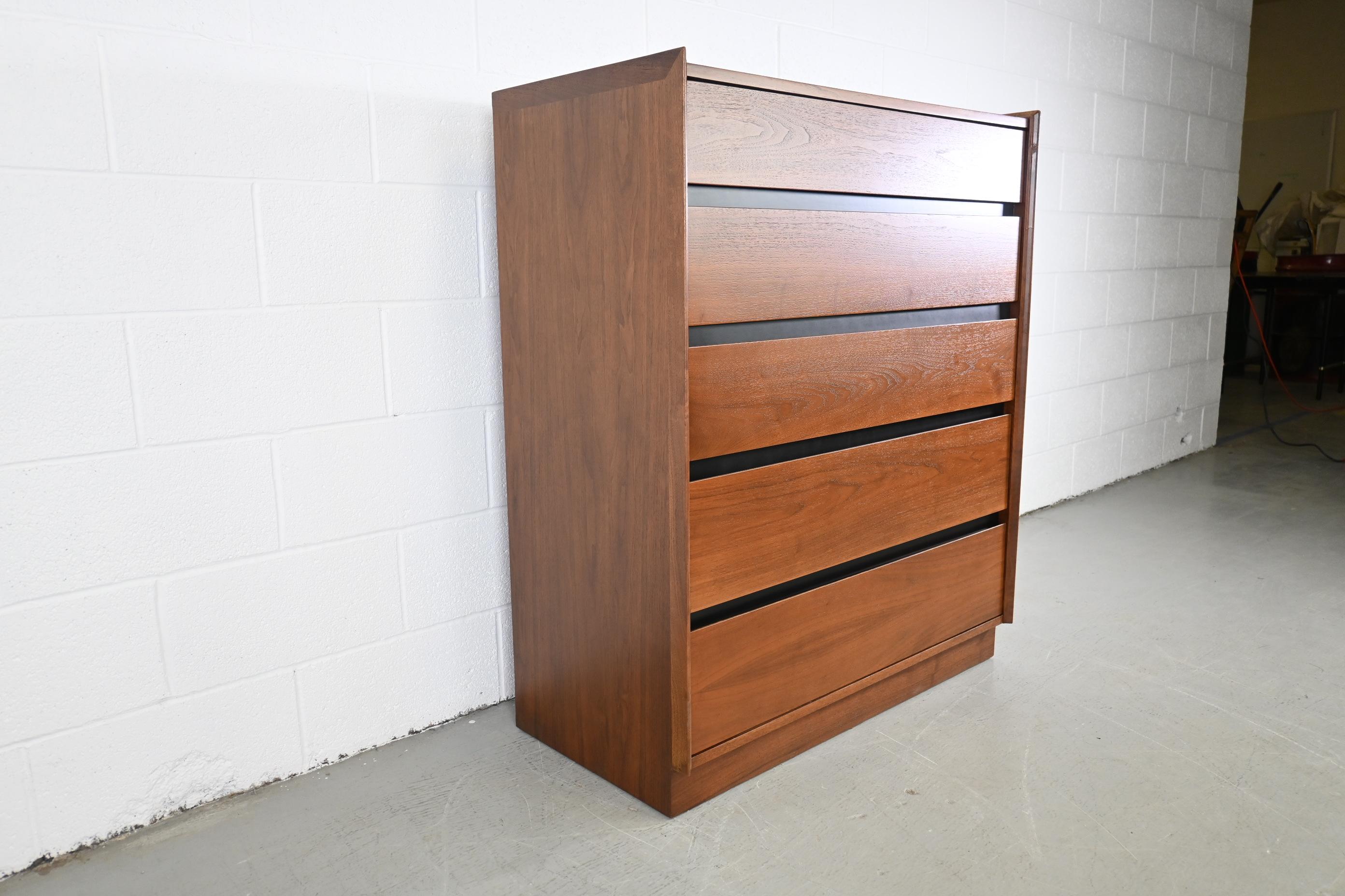 American Dillingham Mid-Century Modern Walnut Highboy Dresser