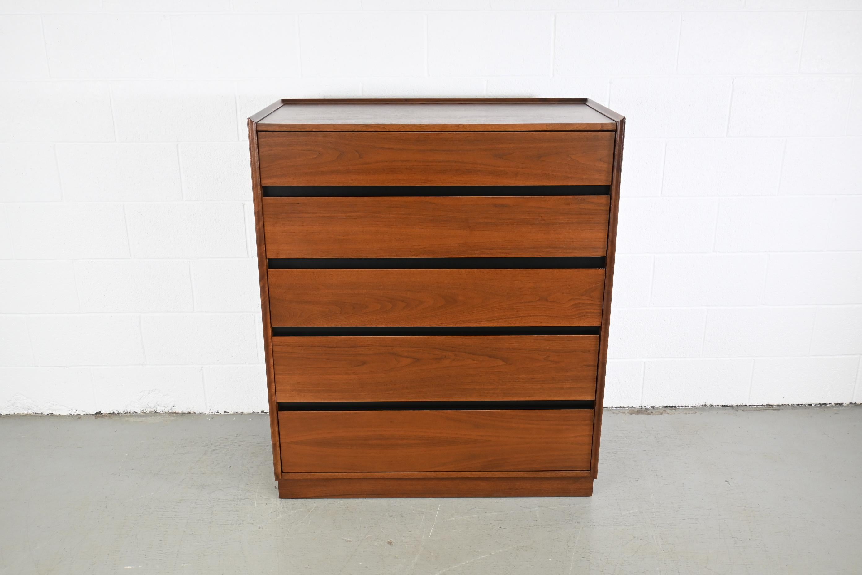 Lacquered Dillingham Mid-Century Modern Walnut Highboy Dresser