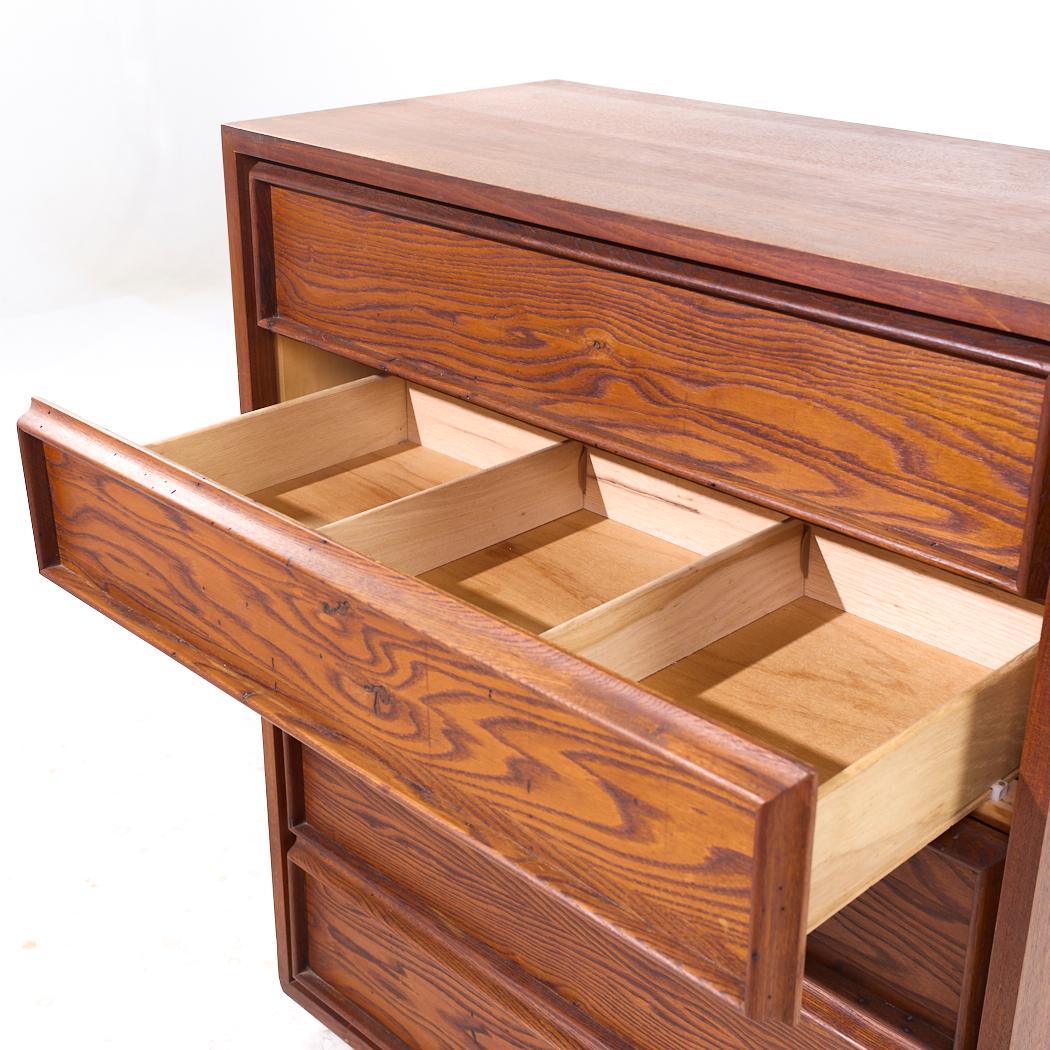 Dillingham Mid Century Pecky Cypress 5 Drawer Dresser For Sale 1