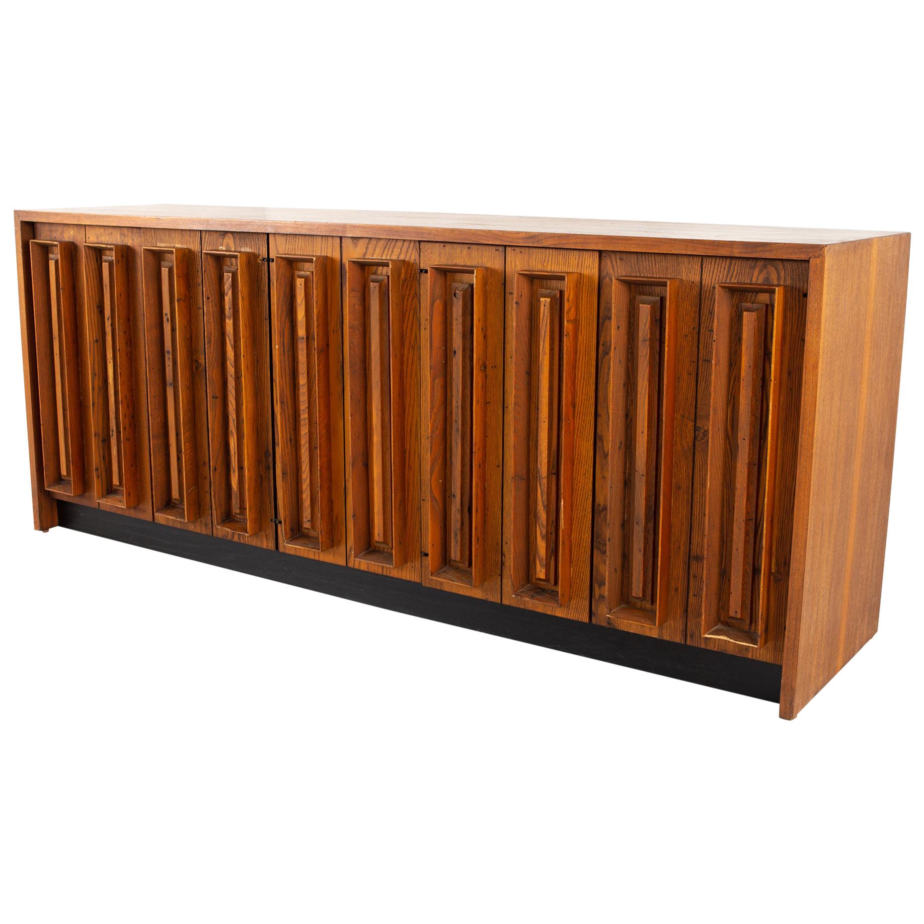 Dillingham Midcentury Pecky Cypress and Walnut Sideboard Credenza Buffet