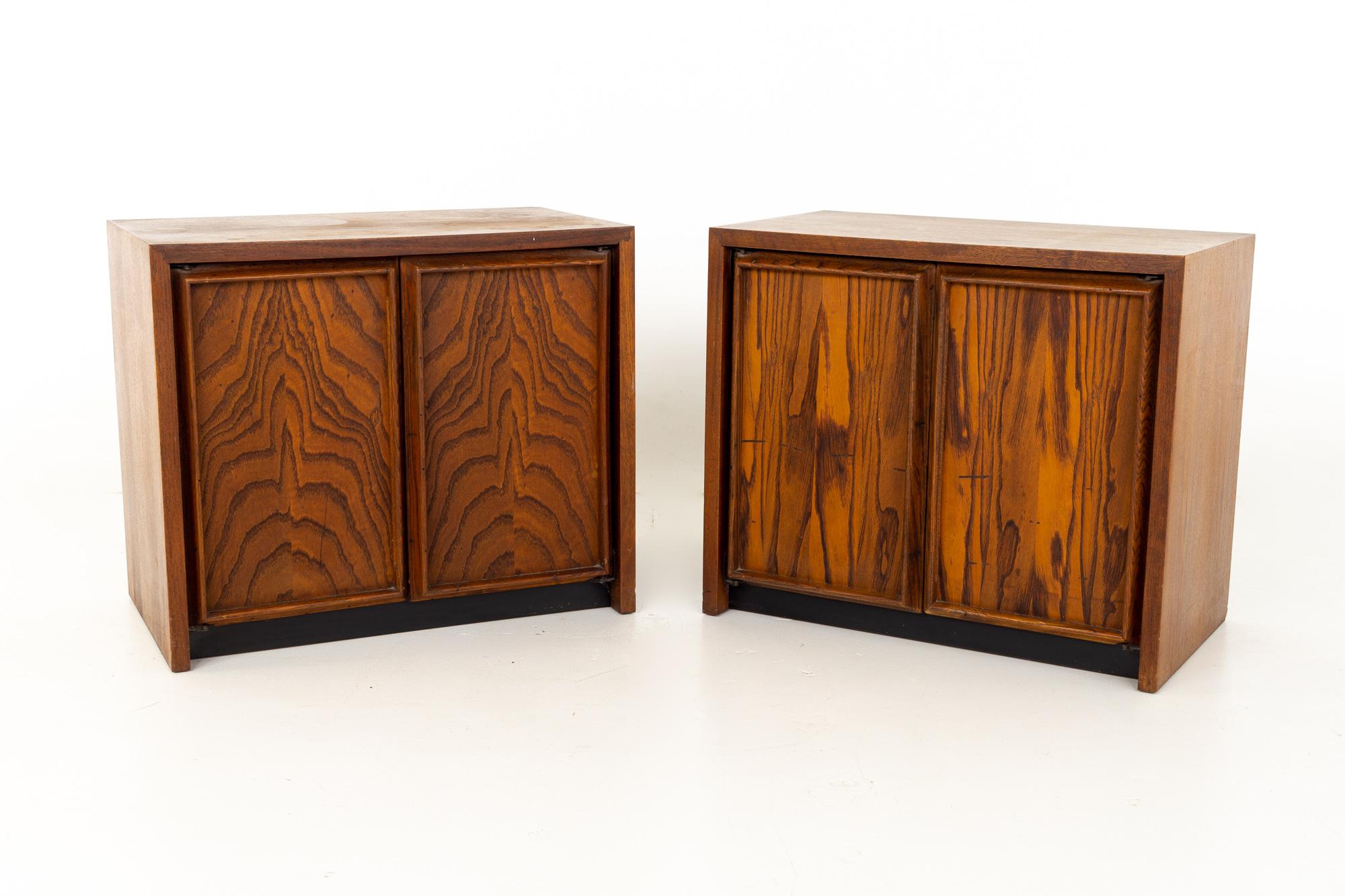 Dillingham mid century pecky cyprus nightstands - a pair
These nightstands are 26 wide x 15 deep x 22 inches high

All pieces of furniture can be had in what we call restored vintage condition. That means the piece is restored upon purchase so