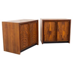 Dillingham Mid Century Pecky Cyprus Nightstands, a Pair