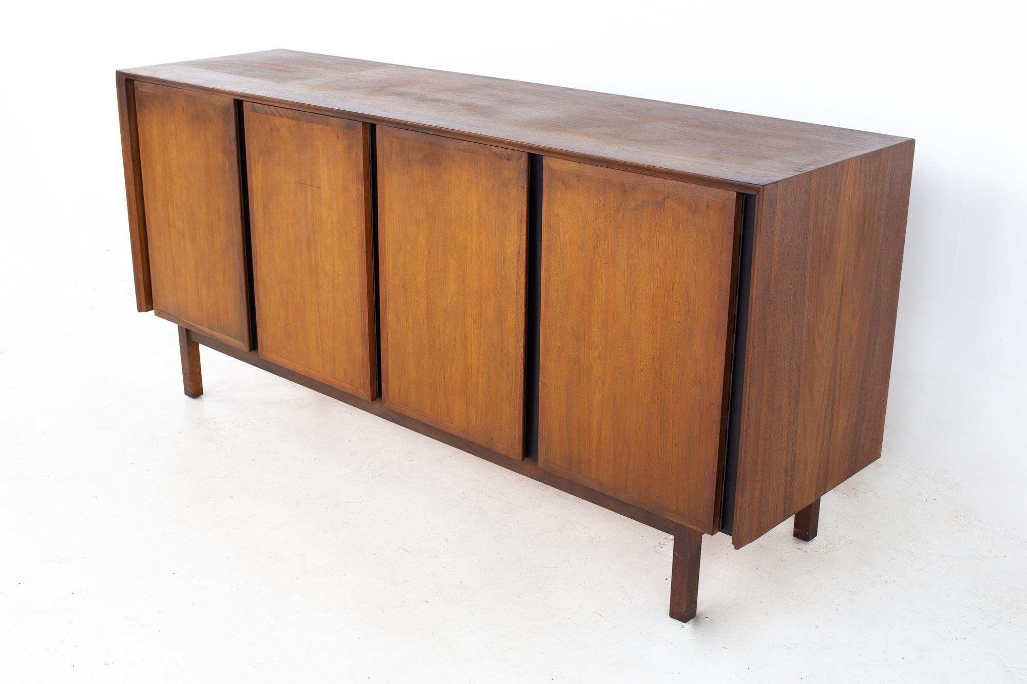 Dillingham Mid Century Walnut and Cane Sideboard Credenza Buffet and Hutch 4