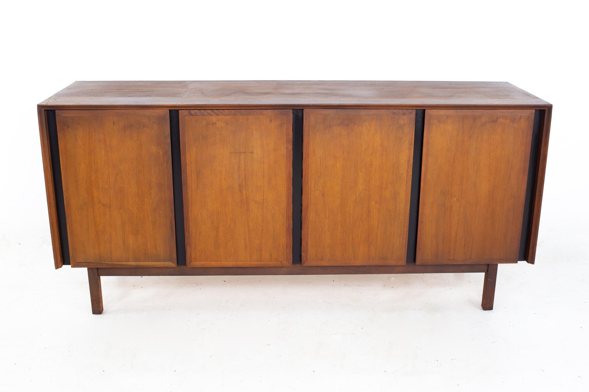 Dillingham Mid Century Walnut and Cane Sideboard Credenza Buffet and Hutch 5
