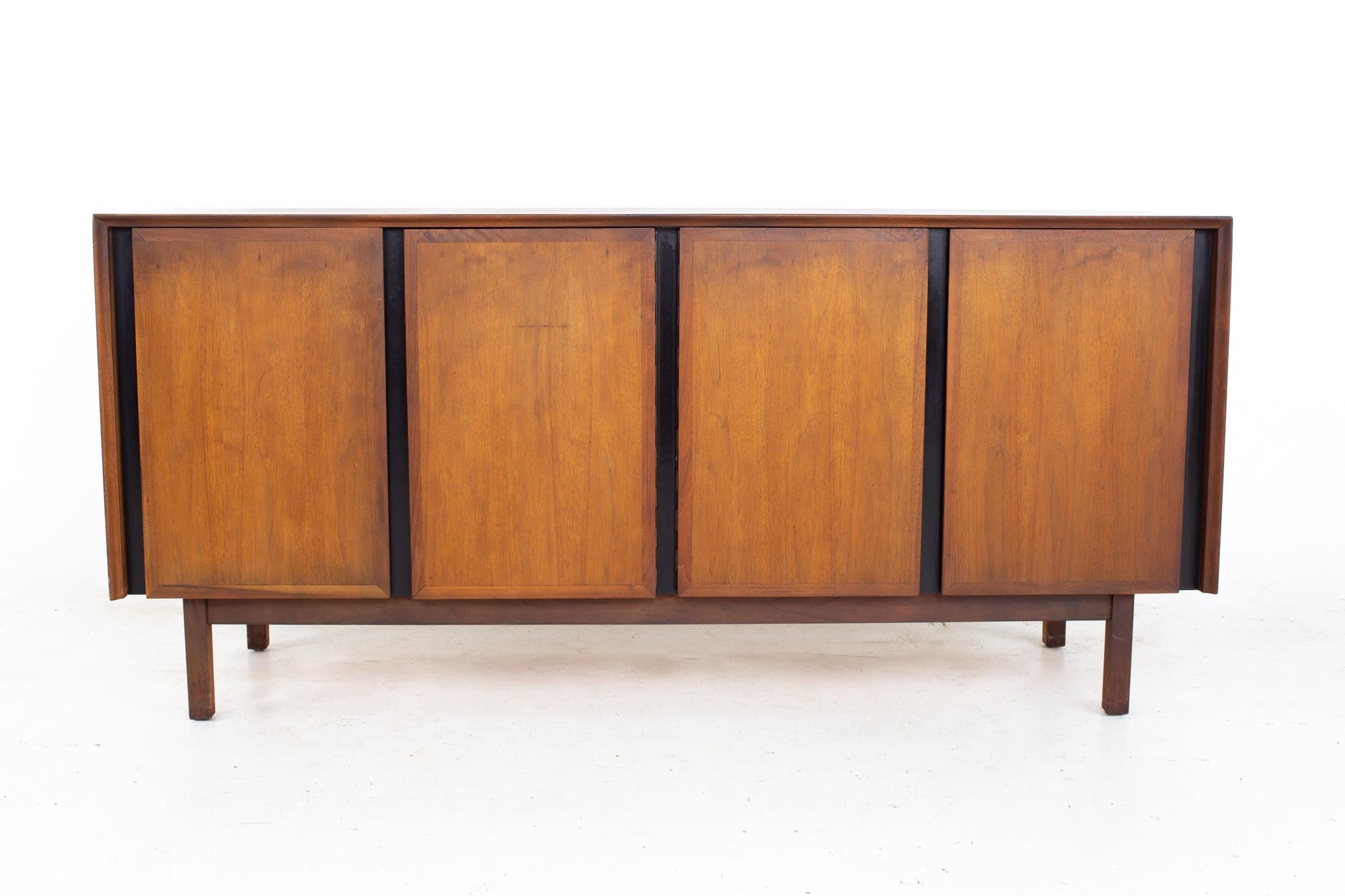 Dillingham Mid Century Walnut and Cane Sideboard Credenza Buffet and Hutch 8
