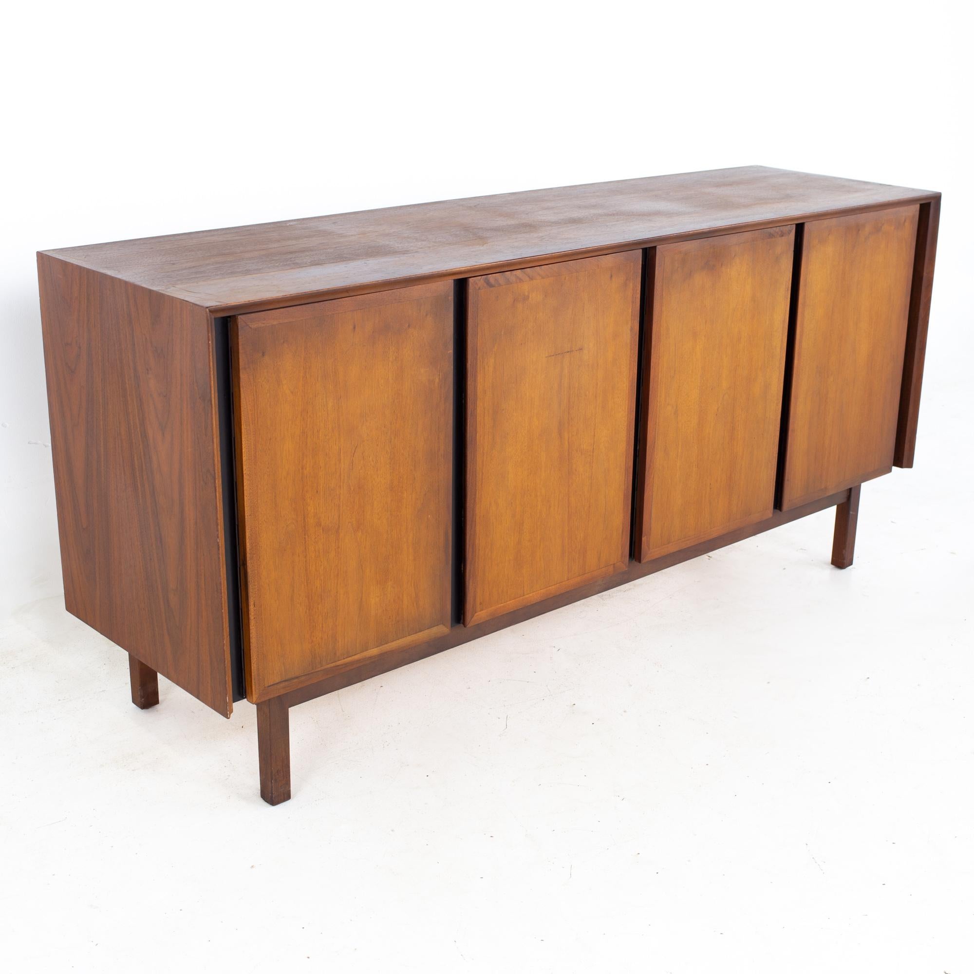 Dillingham Mid Century Walnut and Cane Sideboard Credenza Buffet and Hutch 3