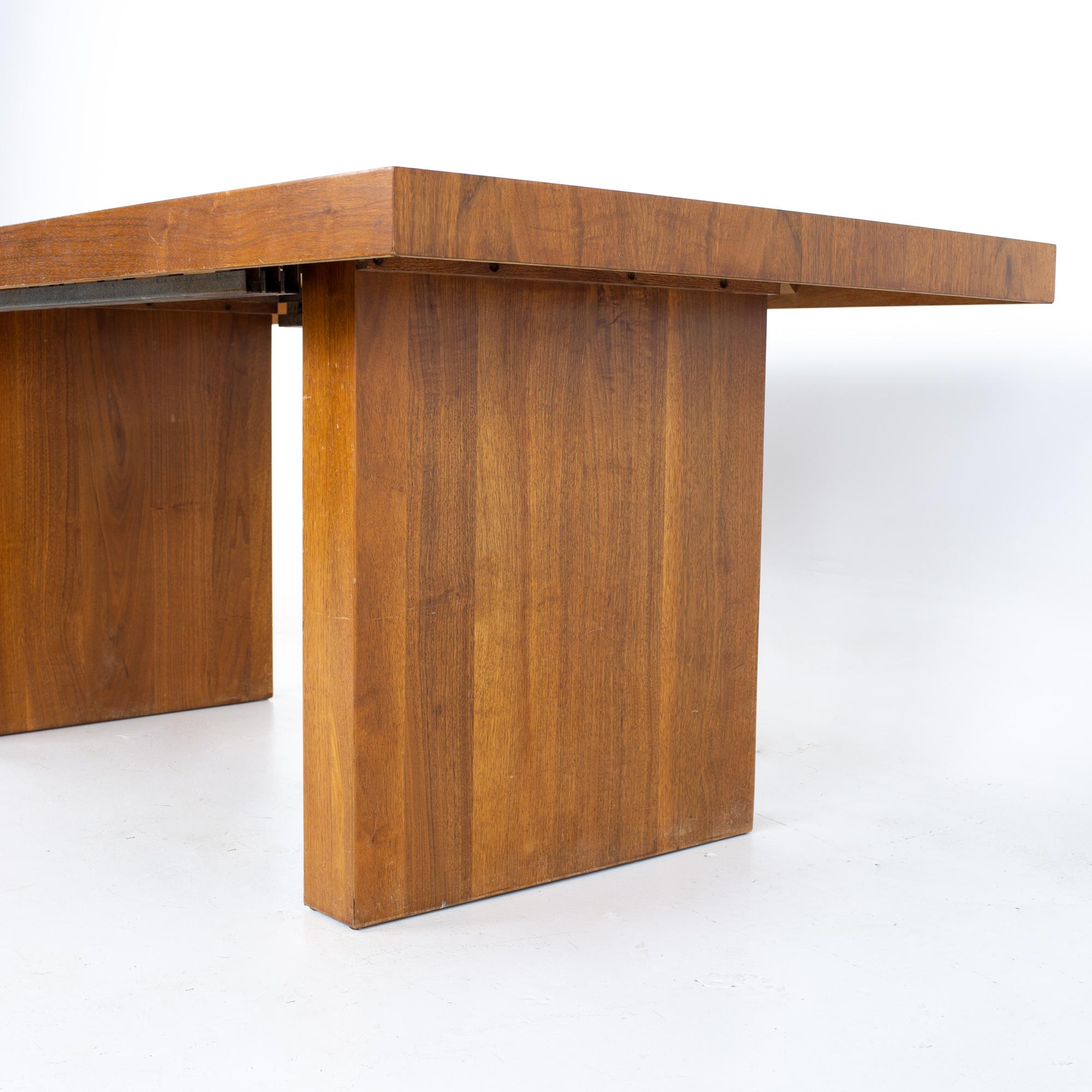 American Dillingham Mid Century Walnut Pedestal Expanding Dining Table