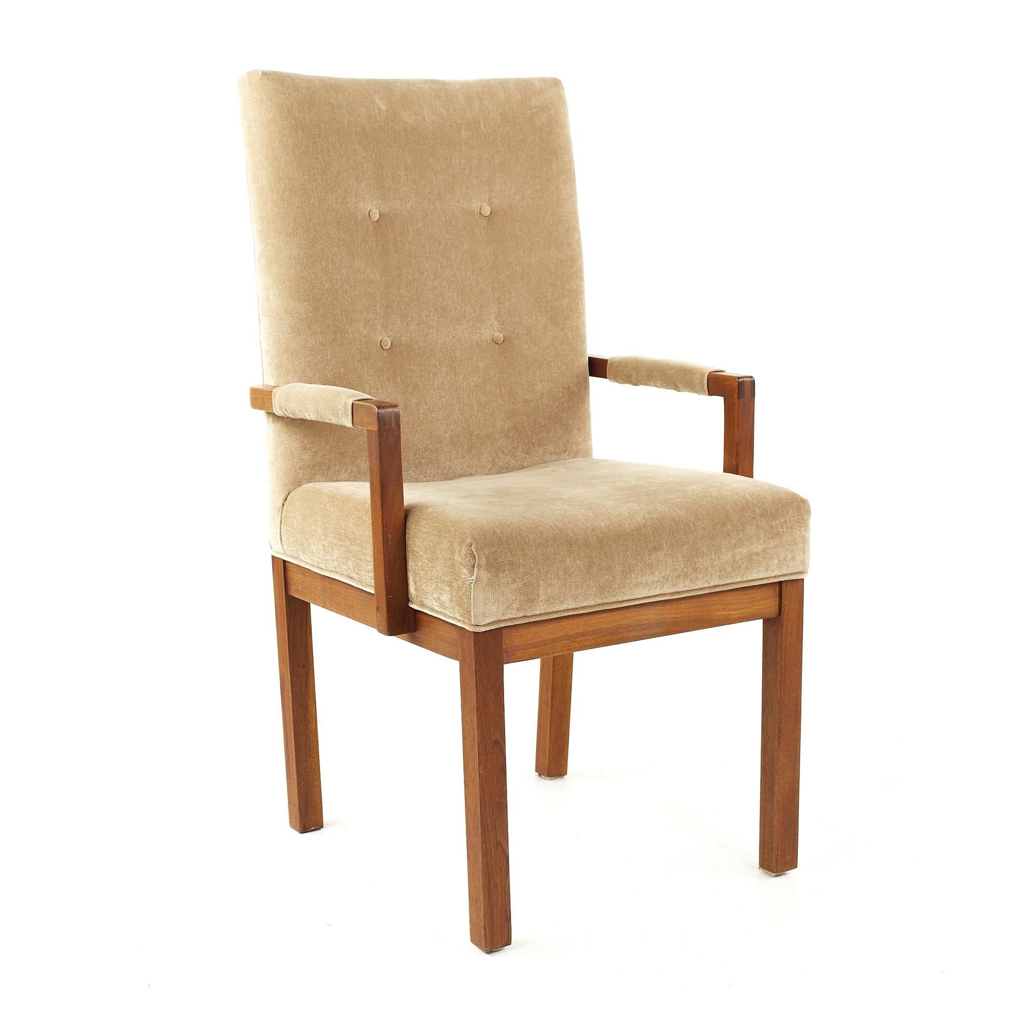Upholstery Dillingham Mid Century Walnut Tufted Dining Chairs, Set of 4 For Sale