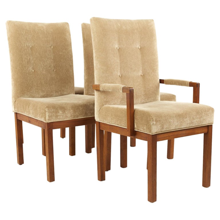 Dillingham Mid Century Walnut Tufted, Nailhead Dining Chairs Set Of 4