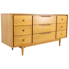 Dillingham Samara Mid Century Walnut 9-Drawer Lowboy Dresser