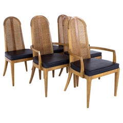 Dillingham Style Mid Century Walnut and Cane Dining Chairs, Set of 6